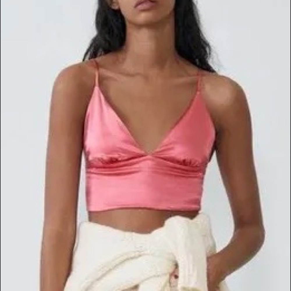 Zara Satin Crop Top Bralette Adjustablee Tank Top Bra V-Neck Gem